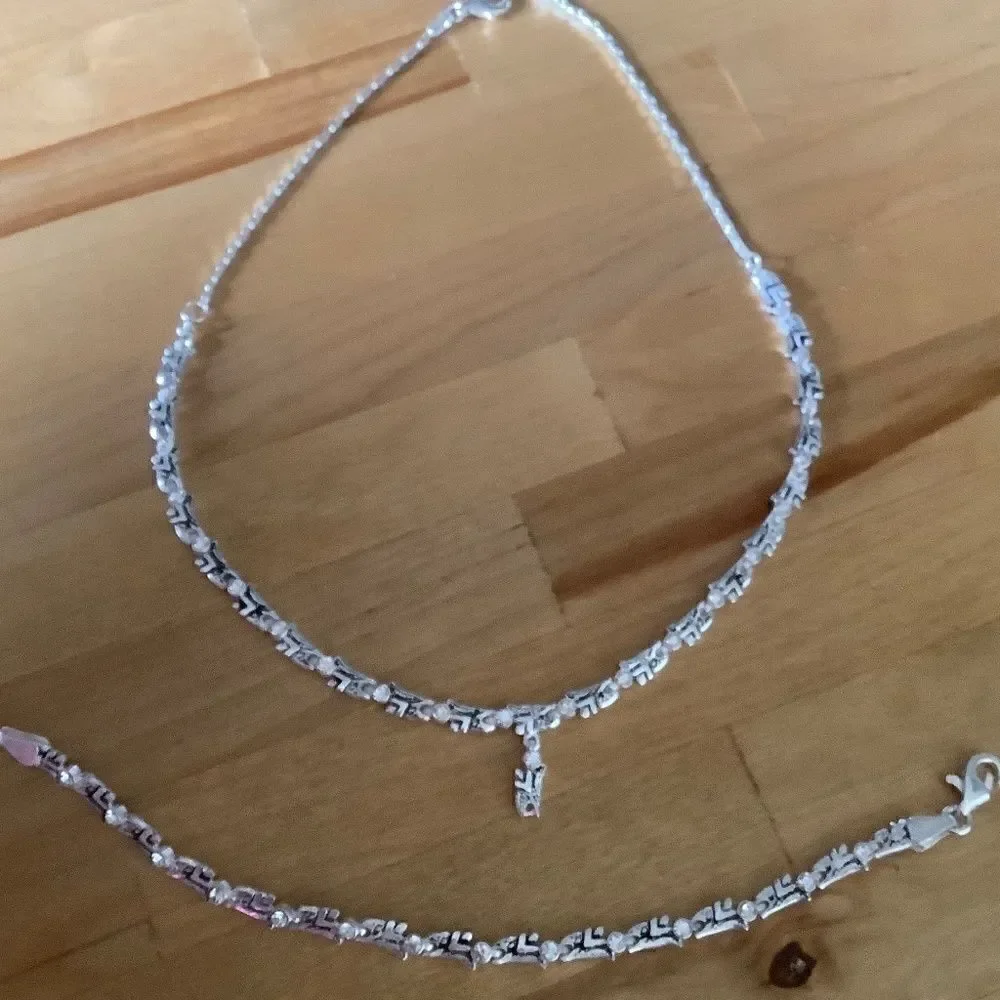 𝅺sterling SILVER 925 WHITE ZIRCON NECKLACE/BRACELET WOMAN SET​